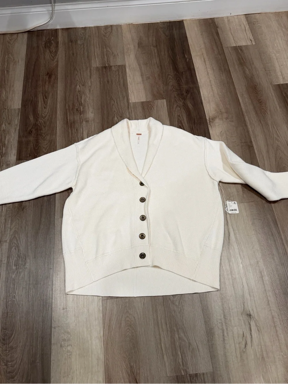 Free People Cream Shawl Collar Button Cardigan